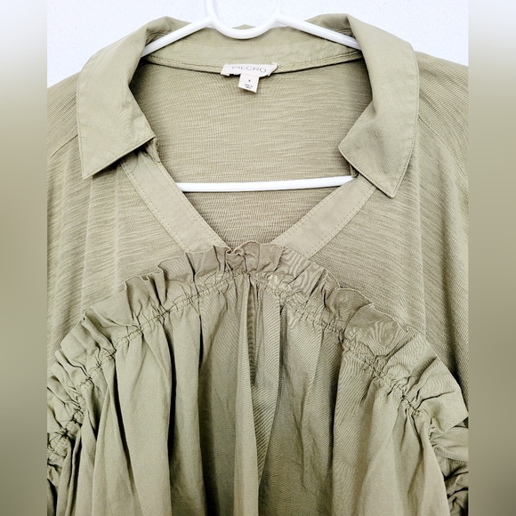 Pilcro Anthropologie 100%Cotton Pullover Long Sleeve Blouse Boho Olive Green S - Picture 14 of 16